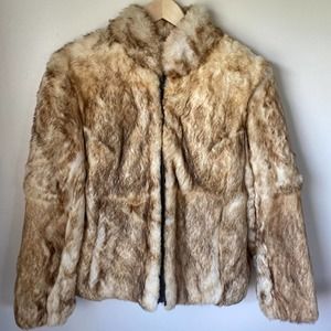 Vintage Rabbit Fur Coat-Beige and White